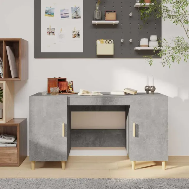 vidaXL Bureau 140x50x75 cm bewerkt hout betongrijs grijs, foto 2