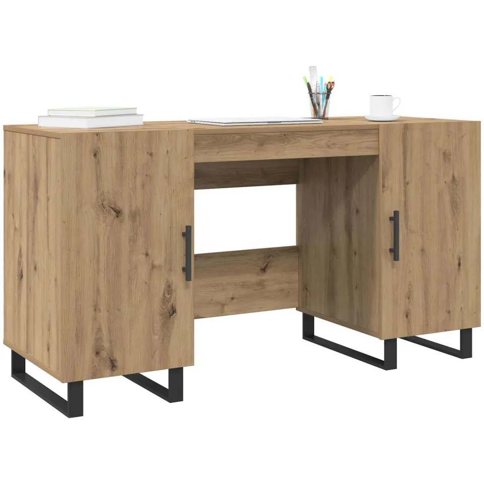 vidaXL Bureau artisanaal eikenkleurig Bewerkt hout 140 x 50 x 75 cm Beige