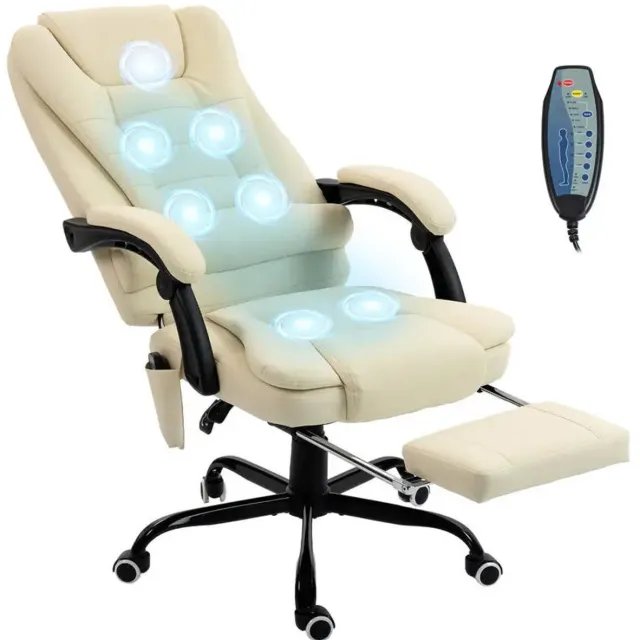 Gudalio Luxe Bureaustoel - Massagestoel - Ergonomisch - Lendenkussen - Voetensteun - Afstandsbediening - Verstelbaar - Beige