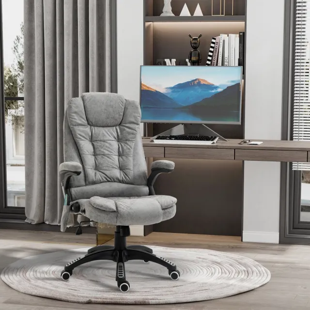 OKWISH Bureaustoel - Massage- en Warmtefunctie - Ergonomisch en Hoogteverstelbaar - Voor Kantoor en Thuiswerkplek - Stoffen Bekleding - Grijs