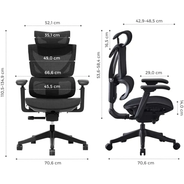 FloraGrace Ergonomische Bureaustoel 70,6 x 70,6 cm - Drieknopsverstelling Met Hoofdsteun - Voor Thuiskantoor - Mesh - Zwart