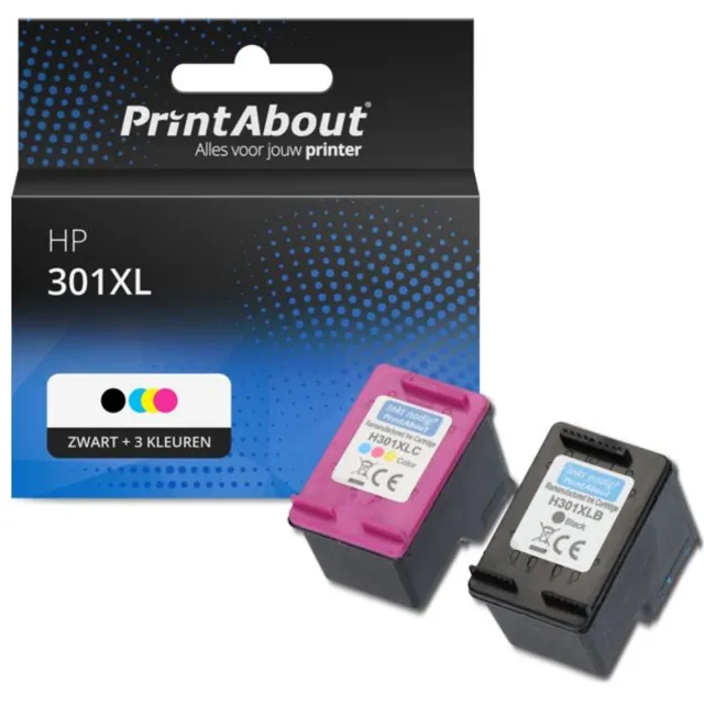 PrintAbout Inktcartridge / Alternatief voor de HP 301XL / Zwart + 3 Kleuren
