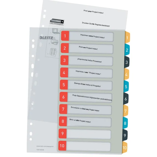 Leitz Cosy tabbladen, ft A4, 11-gaatsperforatie, PP, geassorteerde kleuren, set 1-10