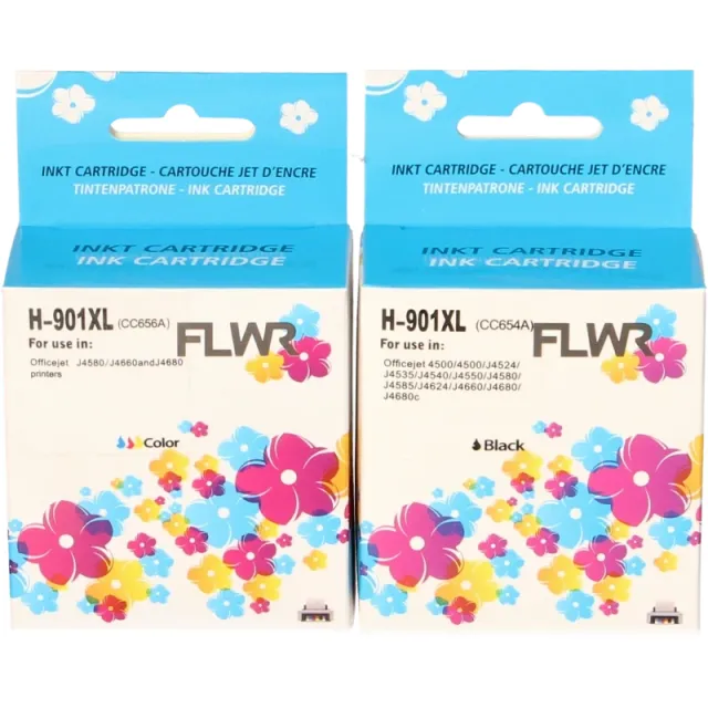 FLWR HP 901XL Multipack zwart en kleur (Huismerk (remanufactured)) Multicolor