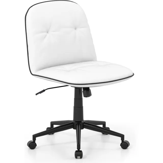 Costway Bureaustoel, armless bureaustoel, draaistoel met wielen, wipfunctie en kunstlederen bekleding, computerstoel, make-up tafel stoel, in hoogte verstelbaar, voor thuiswerken, slaapkamer (Wit)