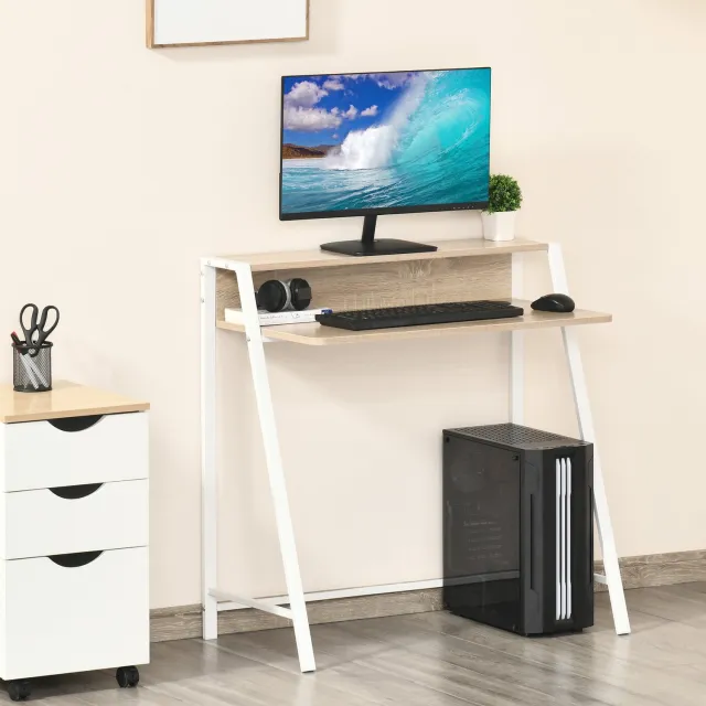 CHICFURN Bureau - Kabeldoorvoer - Met opbergrek - Metalen frame - Wit