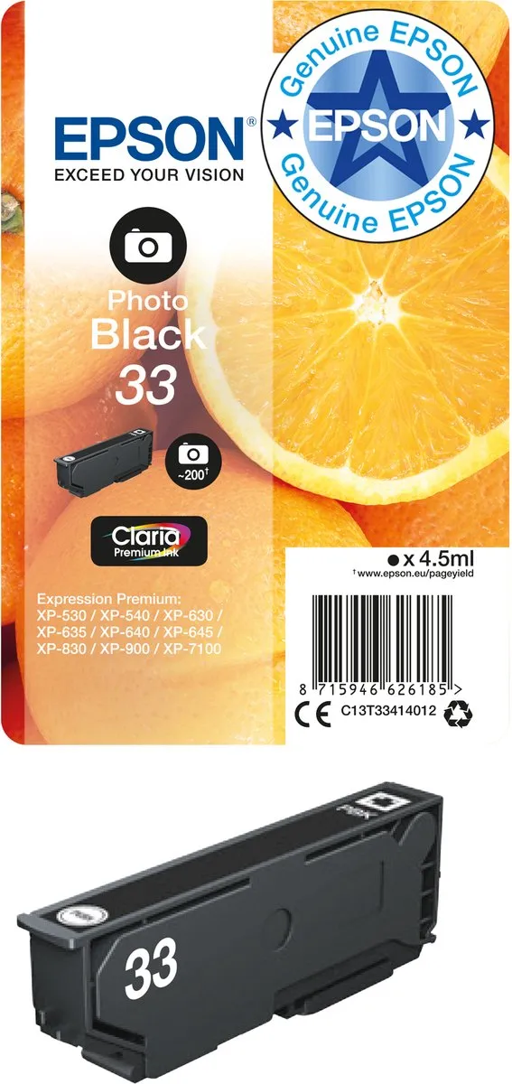 Epson Original Ink Cartridge Epson C13T33414022 Black zwart