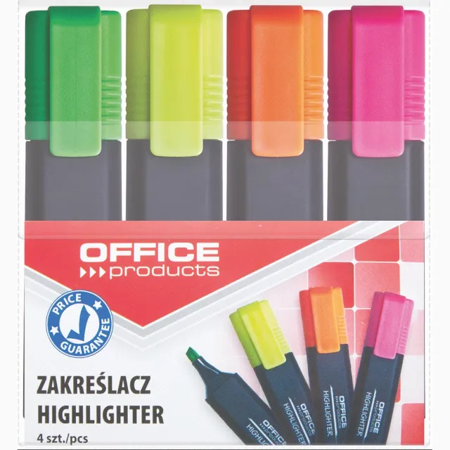 Office Products markeerstift, 1-5 mm, geassorteerde kleuren, etui van 4 stuks geel