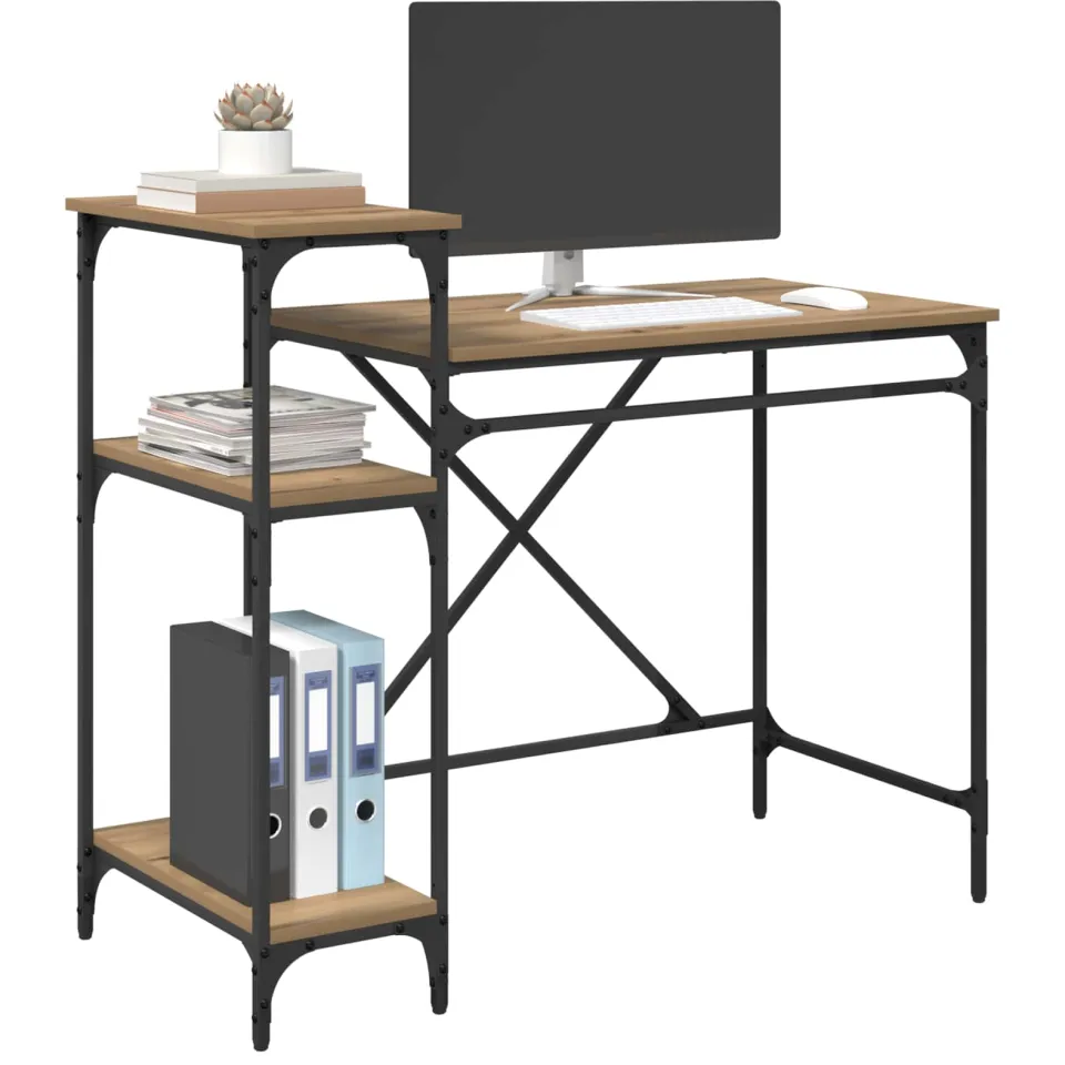 vidaXL Bureau Artisan Eiken Bewerkt hout 105 x 50 x 90 cm Bruin