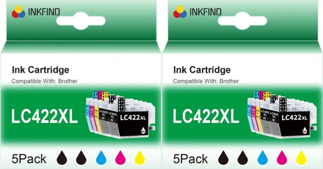 INKFIND LC422XL Inktcartridges voor BROTHRE LC422 LC422XL LC-422 LC-422XL inktcartridge multipack 10 stuks (2*5pack=Zwart x 4, Cyaan x 2, Magenta x 2, Geel x 2) voor Brother MFC-J5340DW MFC-J5345DW MFC-J5740DW MFC-J6540DW MFC-J6940DW
