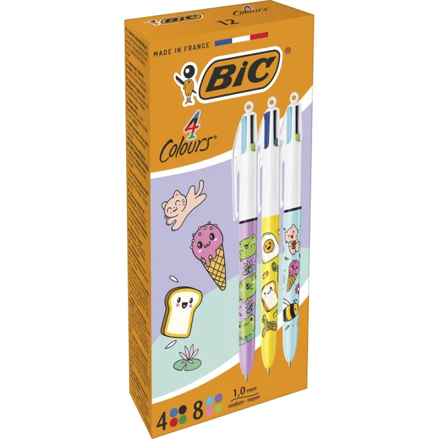 Bic 4-kleurenbalpen Kawai, doos van 12 stuks, assorti blauw