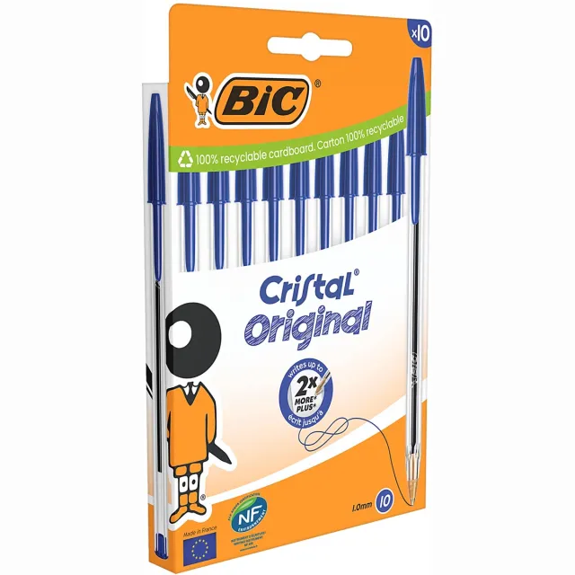 Bic balpen Cristal Medium, blauw, blister van 10 stuks