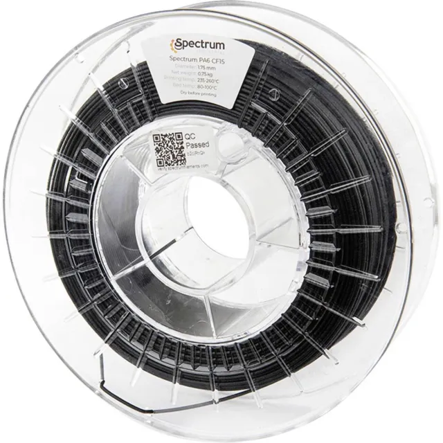 Spectrum Filaments 80584 PA6 CF15 Filament PA6, PA6-CF15 (koolstof) Koolstofvezelversterkt, Mat, Slagvast, Hittebestend Kleurloos