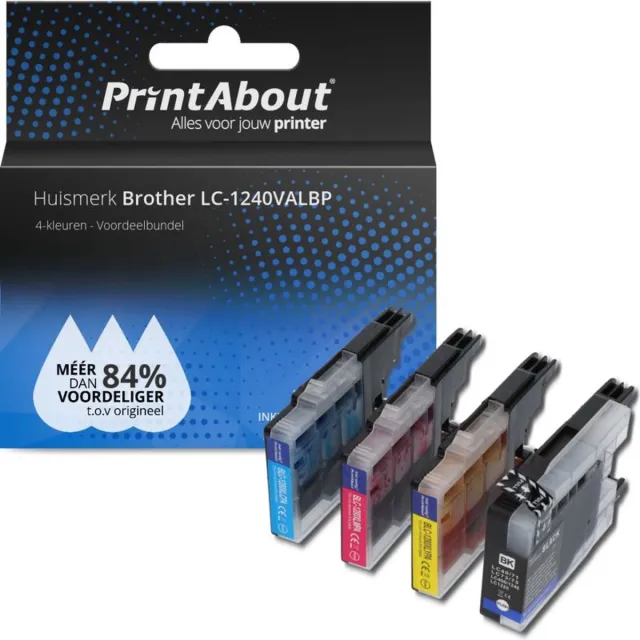 PrintAbout Inktcartridge / Alternatief voor de Brother LC-1240BK / 4 Kleuren 4-kleuren