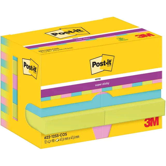 Post-it Super Sticky Notes Cosmic, 90 vel, ft 47,6 x 47,6 mm, pak van 12 blokken