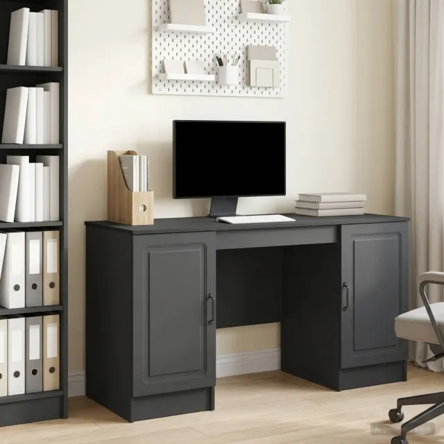 vidaXL Bureau Zwart 142,5 x 50 x 75 cm Bewerkt hout, foto 2