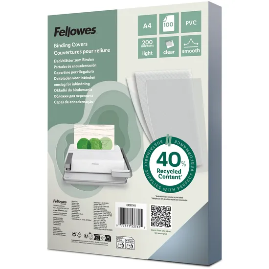Fellowes Voorblad Fellowes A4 PVC 200micron recycled 100 stuks