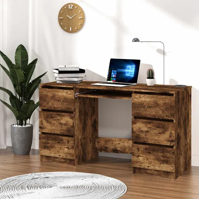 vidaXL Bureau 140x50x77 cm bewerkt hout gerookt eikenkleurig, foto 2