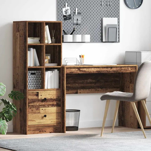 vidaXL Bureau Oudhout 145,5 x 40 x 127 cm 2 st bruin, foto 2