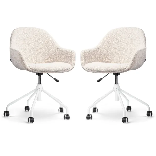 Nolon Nout-Mae Bureaustoelen Set van 2 Bouclé Beige - Stof - Verstelbaar - Wieltjes - Wit Onderstel - Design - Comfortabel Bouclé - Beige - Wit onderstel