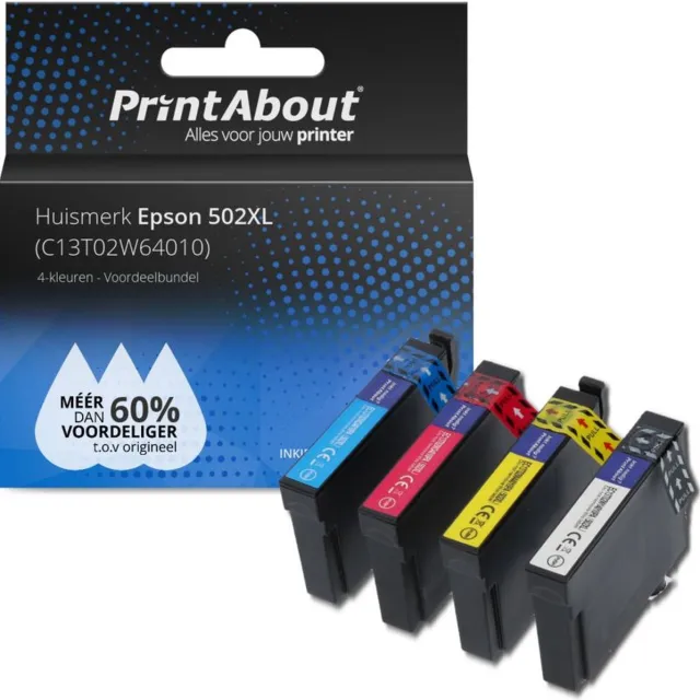 PrintAbout Alternatief voor Epson C13T02W64010 (502XL) Inktcartridge 4-kleuren Voordeelbundel Hoge capaciteit
