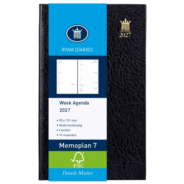 Ryam Agenda 2027 Ryam Memoplan 7 Suprema 7dagen/2pagina's zwart
