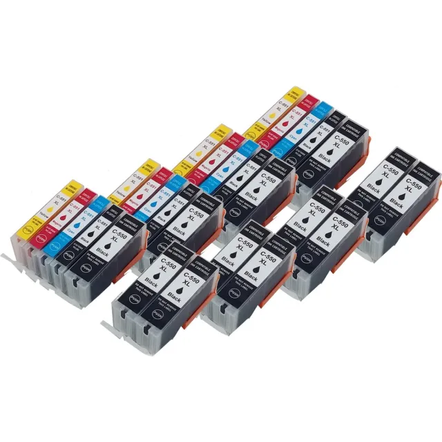 KATRIZ huismerk inkt PGI550XL/CLI551XL ( 28 stuks) | voor Canon Pixma IP 7250/8750/ Pixma IX 6800/6850 /Pixma MG 5450 /5500/5550/ 5600 /5650 /5655/ 6300/6350 /6450/ 6600 /6650/7150/7550 / Pixma MX 725 / 925 Zwart, Cyaan, Magenta, Geel