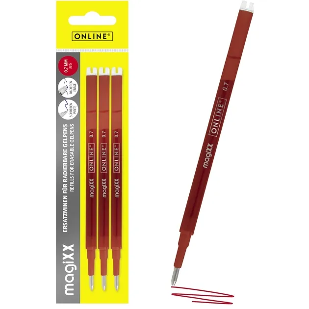 Gelschrijvervulling Online Magixx medium rood blister à 3 stuks