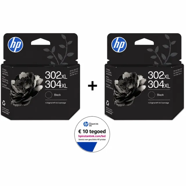 HP 302XL 304XL Originele Zwarte Inktcartridge 2 Stuks + €10 HP Instant Ink-tegoed - XL Inkt voor HP DeskJet, ENVY en OfficeJet Printers
