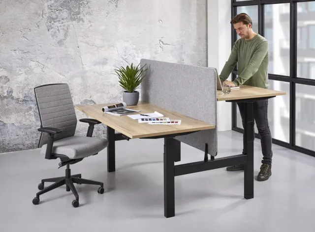 ABC Kantoormeubelen Duo bench elektrisch zit/sta Basic breed 180CM bladkleur Antraciet eiken framekleur Wit (RAL9010) Wit (RAL9010)/Antraciet eiken