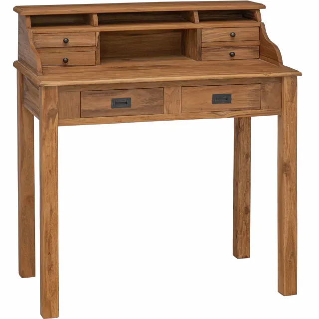 vidaXL Schrijfbureau Naturel 89,5 x 49,5 x 100 cm Massief Teakhout Bruin