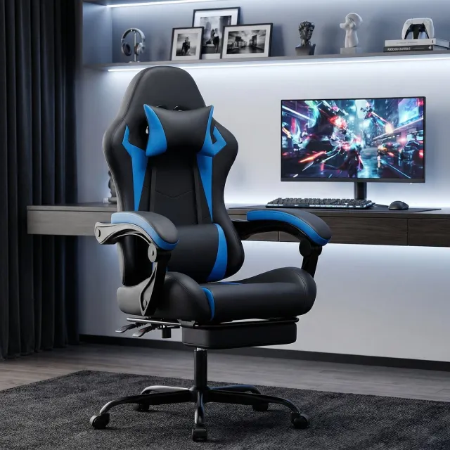 MODENUIT Gamingstoel 66 cm - Verstelbare Rugleuning, Voetsteun - Kantoor en Gaming - Kunstleer - Zwart
