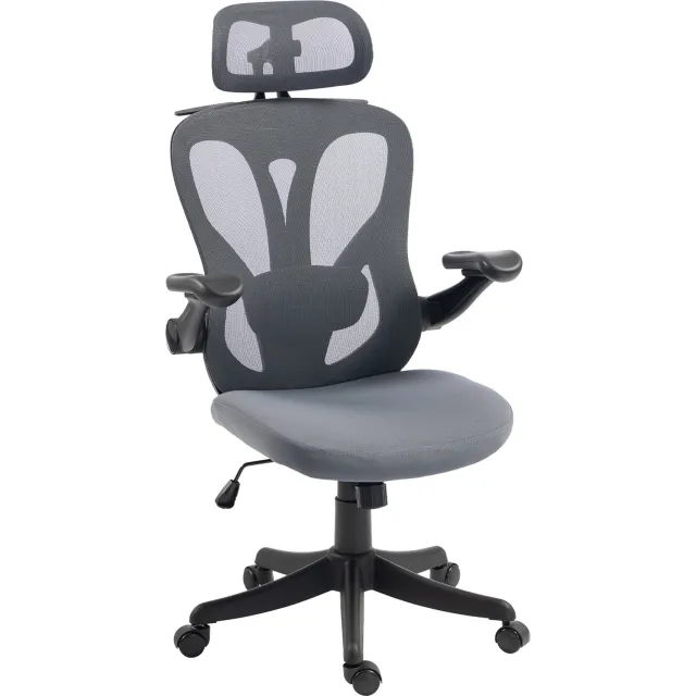 MUVANO Ergonomische bureaustoel met verstelbare hoofdsteun - Mesh - Opklapbare armleuningen - 71 x 66,5 x 114-126 cm - Kantelfunctie - Voor kantoor en thuis grijs