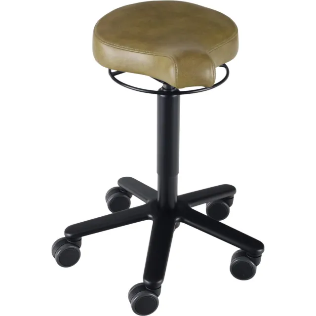 Wesjon Biker zadelkruk leer Olive- zwarte gaslift en kruispoot - leder bekleding – kleur Olive