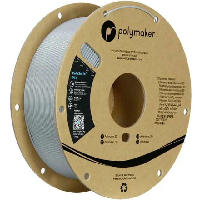 Polymaker PA12003 Filament PLA kunststof Highspeed filament 1.75 mm 1000 g Grijs PolySonic™ 1 stuk(s) Kleurloos