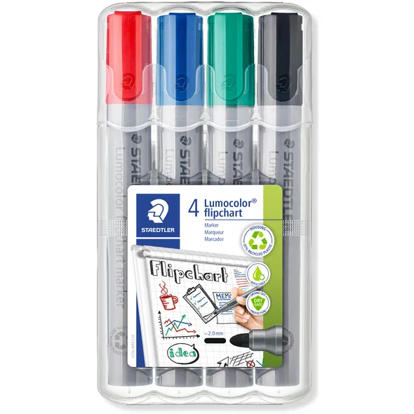 Staedtler Viltstift Staedtler 356 voor flipover rond 2mm 4 stuks assor blauw