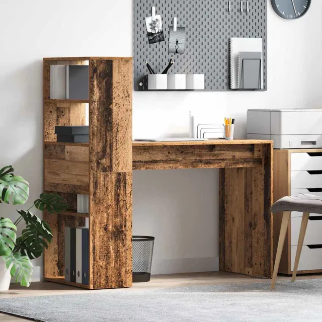 vidaXL Bureau Oud Hout 113 x 54 x 120 cm Bewerkt hout bruin, foto 2