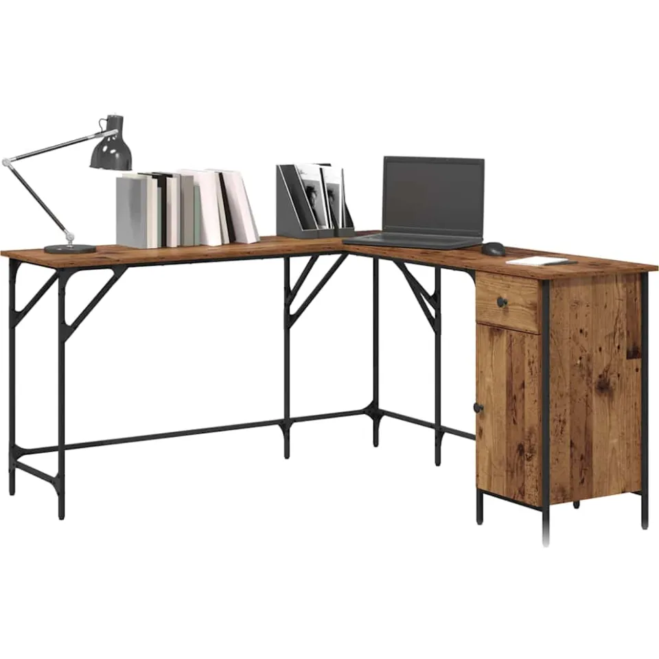 vidaXL Bureau Oud Hout Bewerkt hout 141 x 141 x 75 cm bruin, foto 3