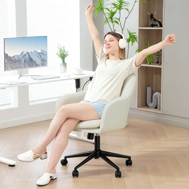 REDOM Bureaustoel - Draaibaar En Schommelend - In Hoogte Verstelbaar - Polyester - Beige - 60 X 63 X 84-94 Cm