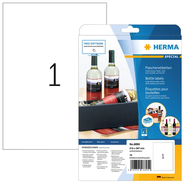 Herma Etiket HERMA 8895 210x297mm A4 glossy wit 10 stuks