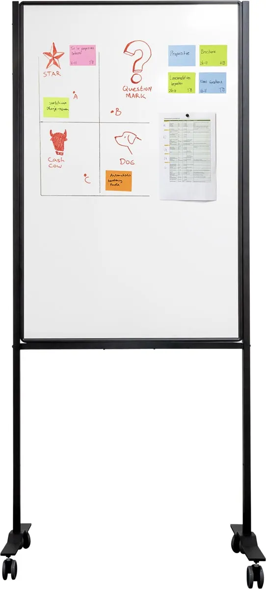 Smit Visual whiteboard, emaille, magnetisch, verrijdbaar, 75 x 120 cm zwart