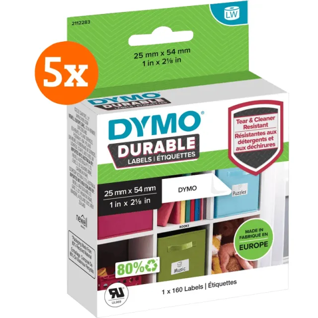 Dymo Duurzame LabelWriter Etiket 25x54mm 160 stuks 5-pack