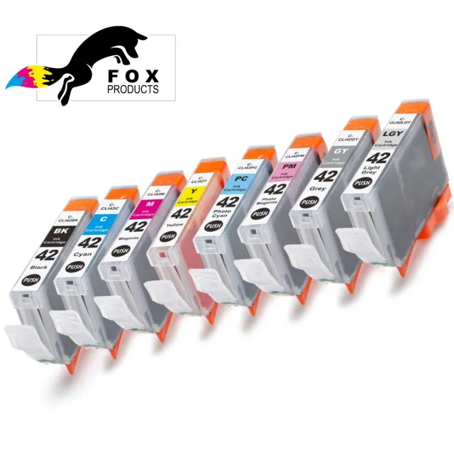 FoxProducts cli42 cli-42 - 8 stuks cartridge - geschikt voor Canon - PIXMA PRO9000 - PIXMA PRO100S - PIXMA PRO 100 - PIXMA Pro 9500 II - PIXMA PRO9500 - PIXMA Pro9000 II - PIXMA PRO 10 - PIXMA PRO 1 Zwart / Cyaan / Magenta / Foto Magenta / Foto Cyaan / Grijs / Licht Grijs