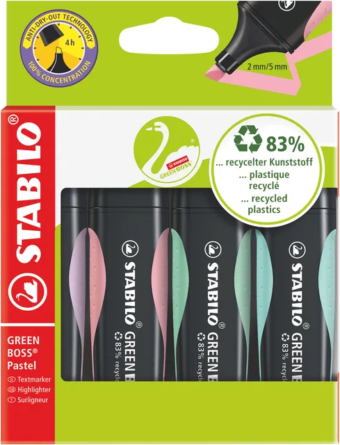Stabilo Markeerstift STABILO GREEN BOSS 6070/4 pastel assorti etui à 4 stuks