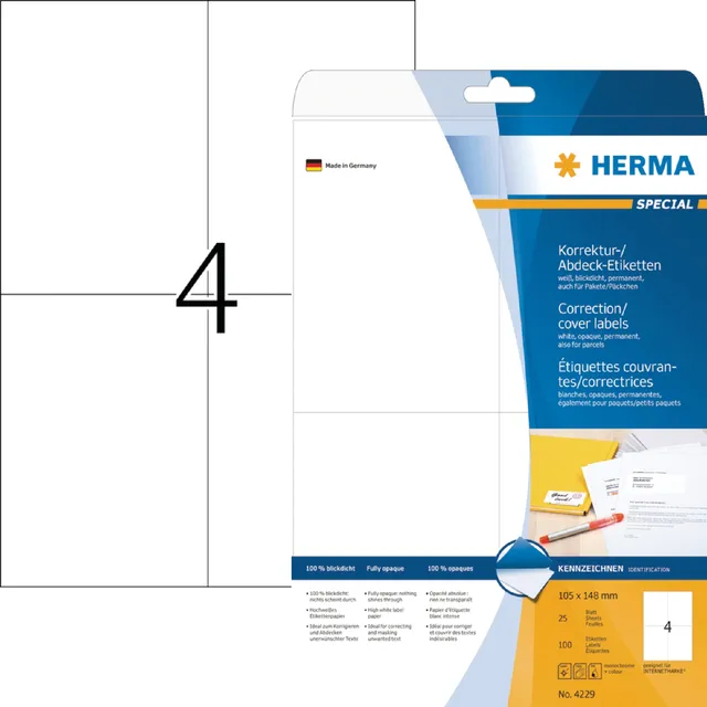Herma Etiket HERMA 4229 105x148mm A6 correctie wit 100 stuks