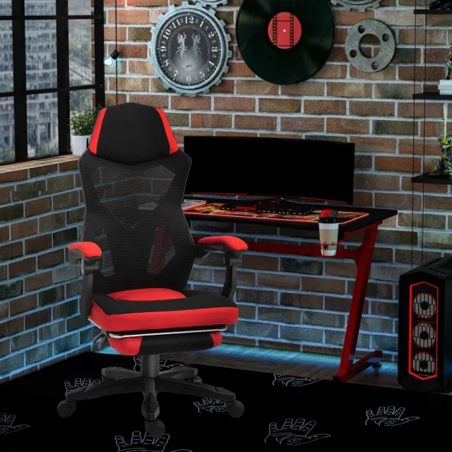 CHICFURN Gamingstoel - Verstelbare hoogte - Voetsteun - Zwart