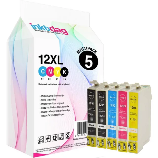 inktdag inktcartridge voor Epson T1295, multipack van 5 kleuren (2* T1291, 1*T1292, T1293 en T1294) voor Epson Stylus SX230, SX235, SX420, SX425, SX430, SX435, SX438, SX440, SX445, SX535, SX620, Stylus Office B42WD, BX305, BX320, BX525,BX625, BX630 Zwart