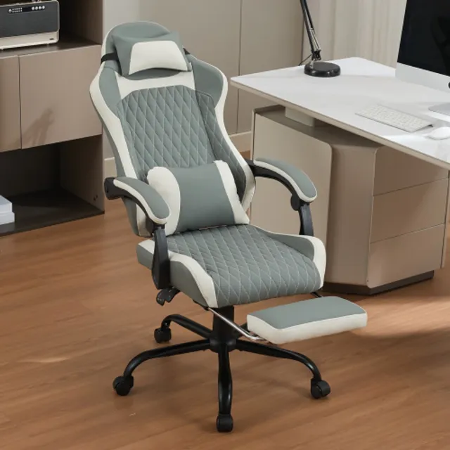 Wclavion Ergonomische gaming- en bureaustoel gemaakt van ademend proteïneleer, met voetensteun, stalen onderstel en stille wielen, 360° draaibare bureaustoel voor thuiswerk en gaming, duurzaam Kleur zoals afgebeeld