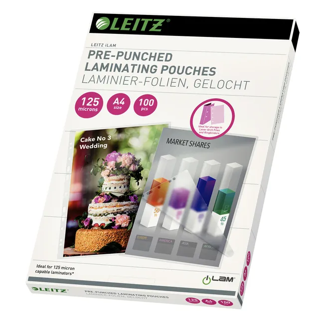 Leitz Lamineerhoes Leitz iLAM A4 met perforatieband 2x125micron EVA 100 stuks
