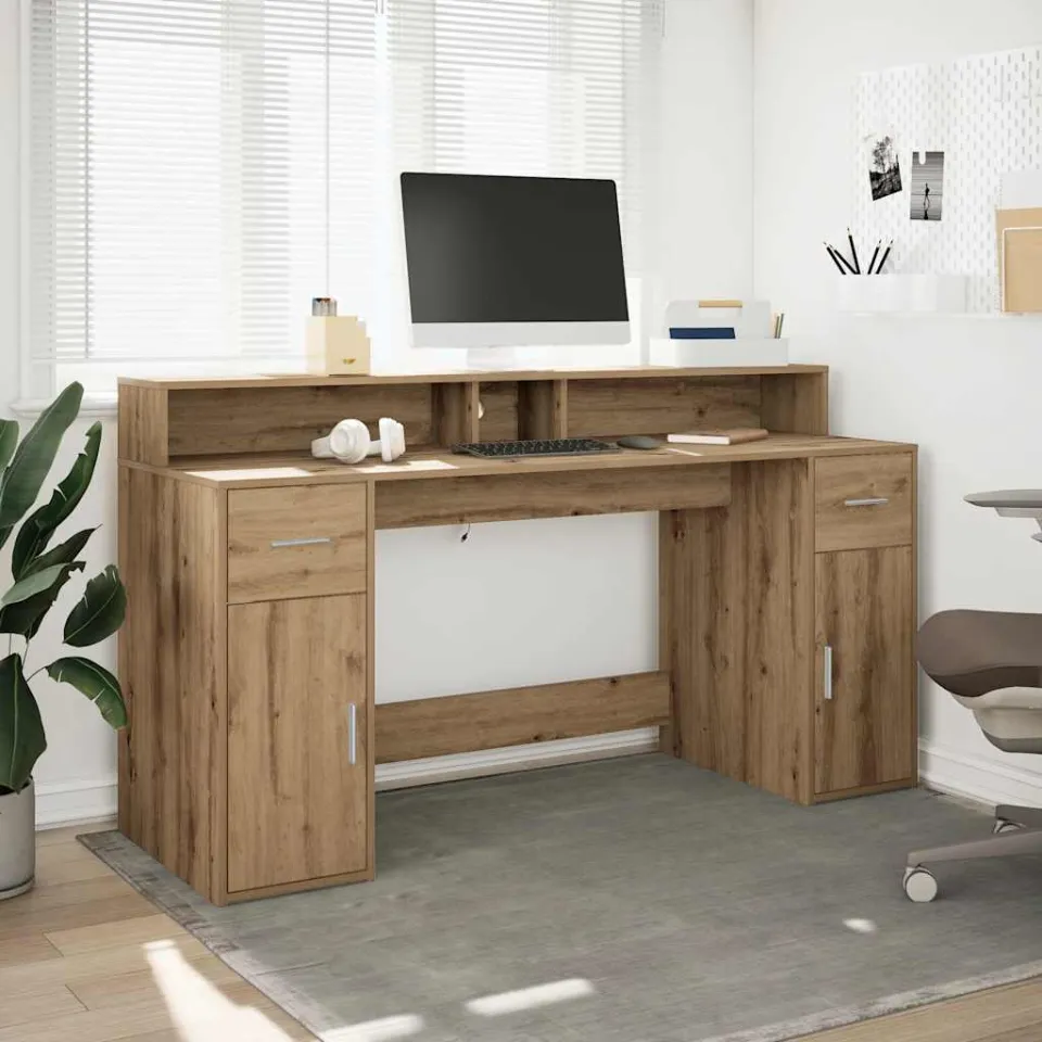 vidaXL Bureau Artisanaal eiken 160 x 55 x 91 cm Bewerkt hout, foto 3